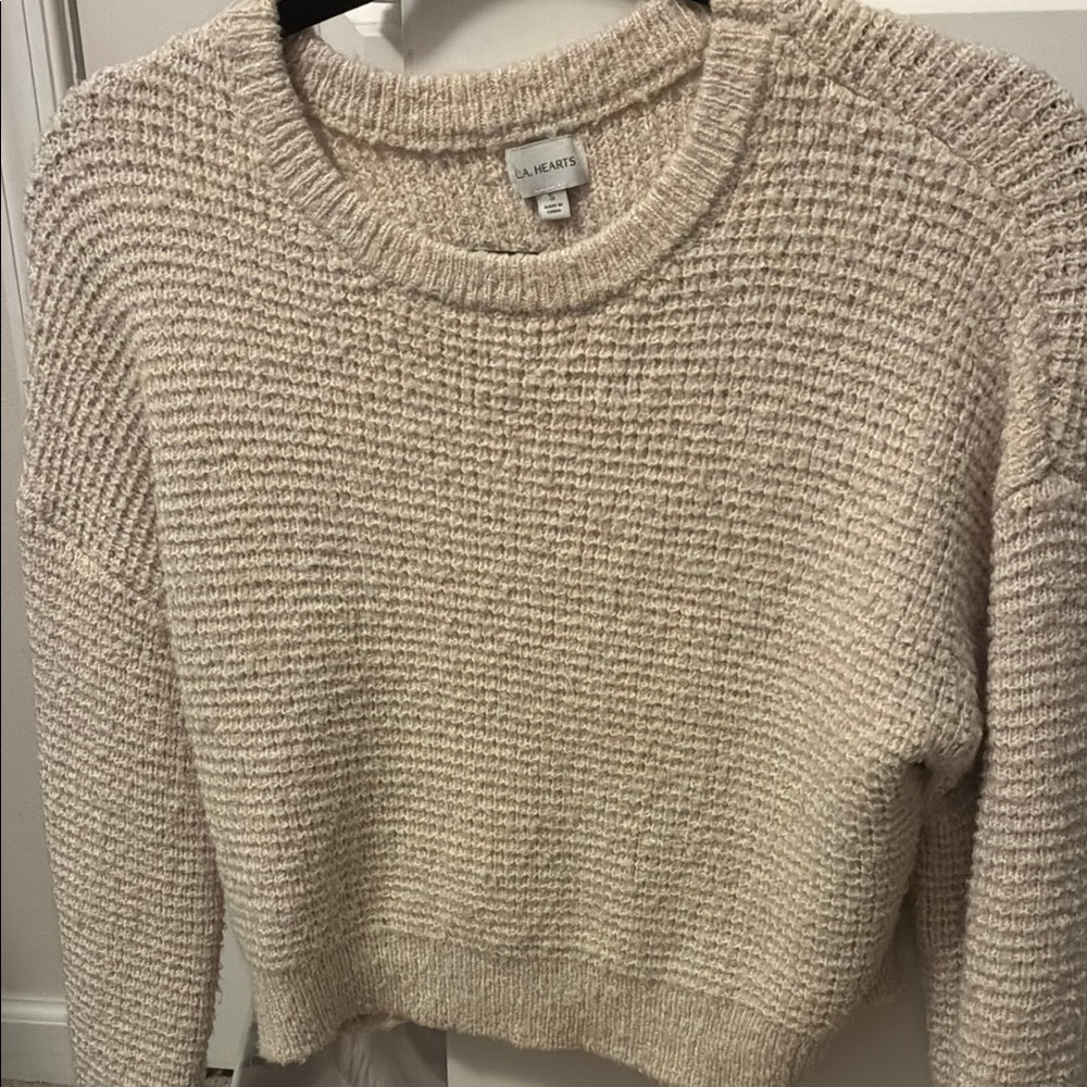 PacSun Cream Crew Neck Sweater with Textured Knit